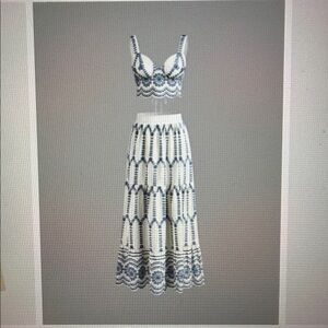 Commense NWT Women's White & Blue Tiered Maxi Skirt